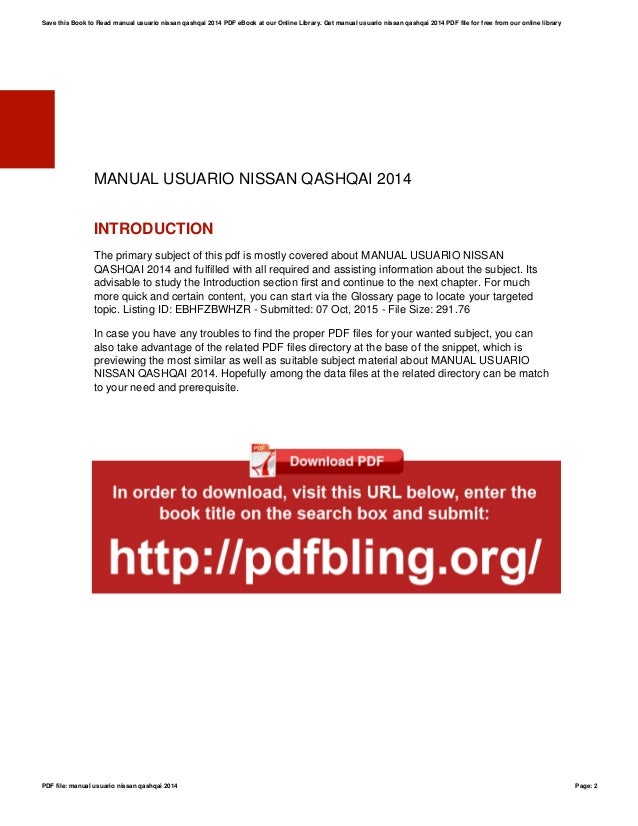 Nissan Qashqai 2014 Manual Pdf